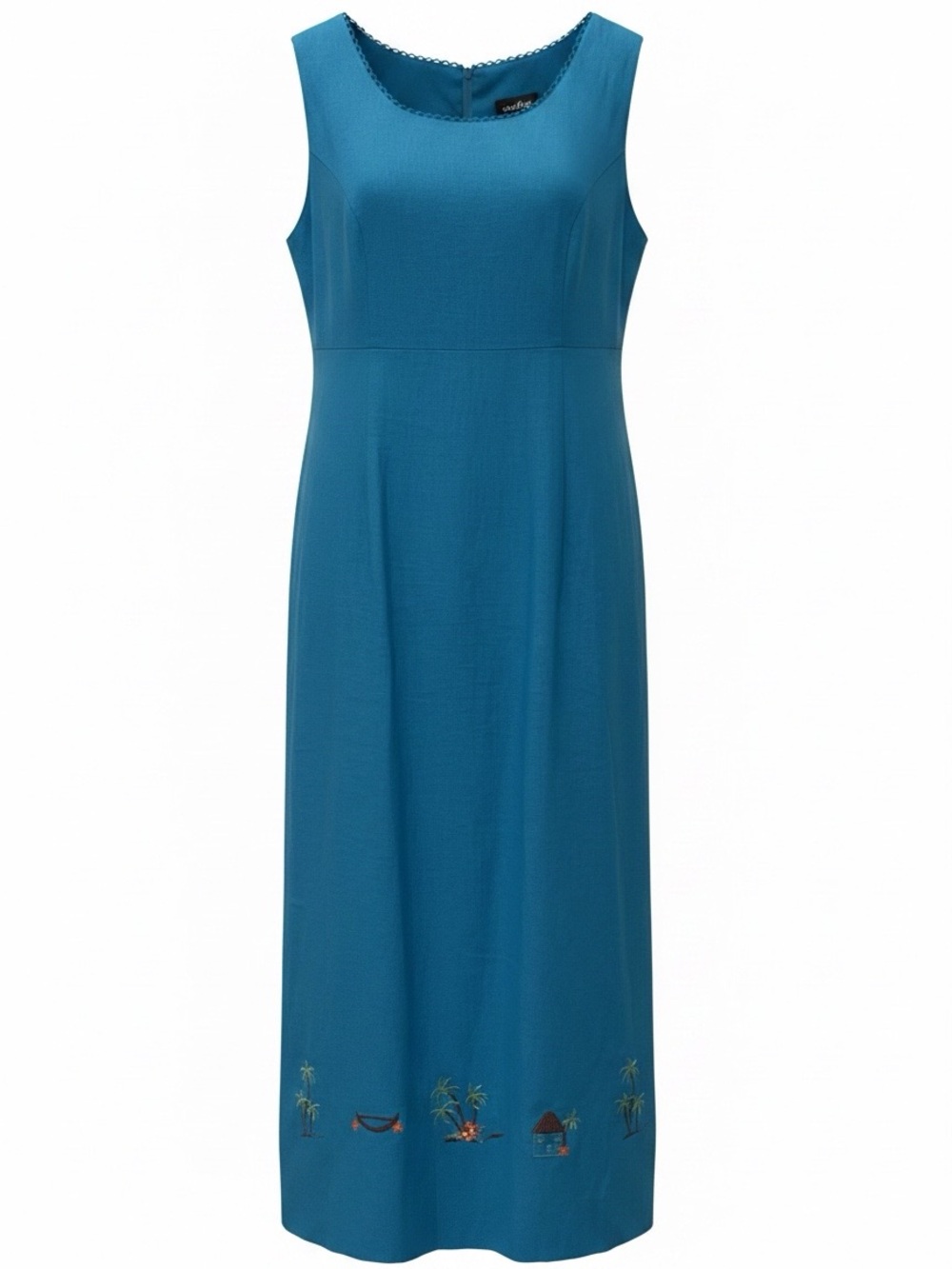 Sag Harbor Linen Blend Tropical Summer Embroidered Midi L Turquoise
